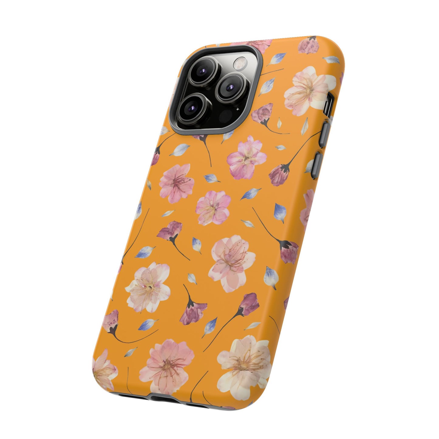Coque Téléphone Samsung, iPhone & Google Pixel Renforcée Mate – Design Floral Fleurs de Cerisier sur Fond Couleur Curcuma| Protection Antichoc | Idée Cadeau Femme