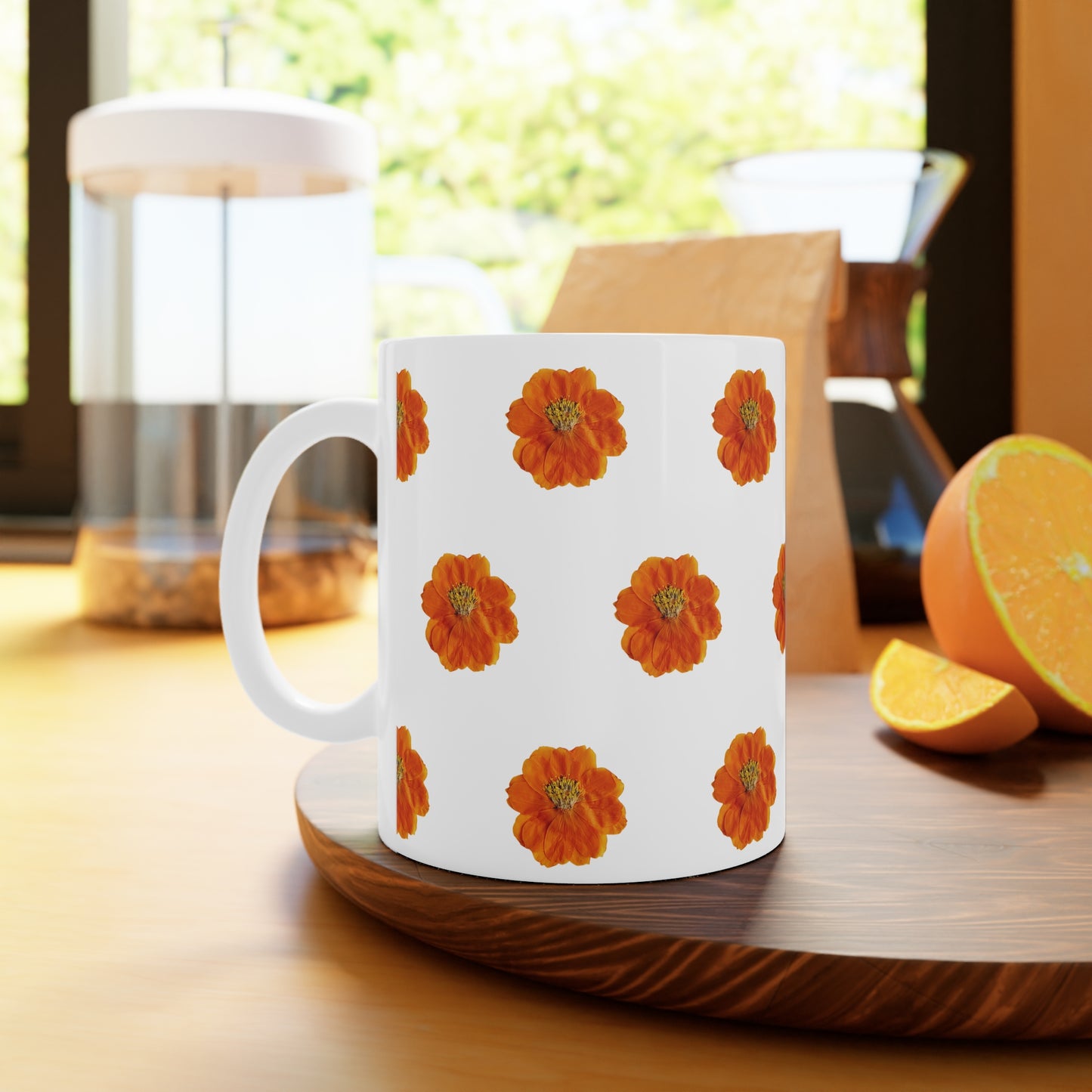 Mug Céramique Florale Cosmos orange | Tasse Design Végétal 325ml – Idée Cadeau Amateurs de Fleurs & Déco Printanière