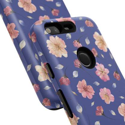 Coque Téléphone Samsung, iPhone & Google Pixel Renforcée Mate – Design Floral Fleurs de Cerisier sur Fond Bleu Encre | Protection Antichoc | Idée Cadeau Pour Elle