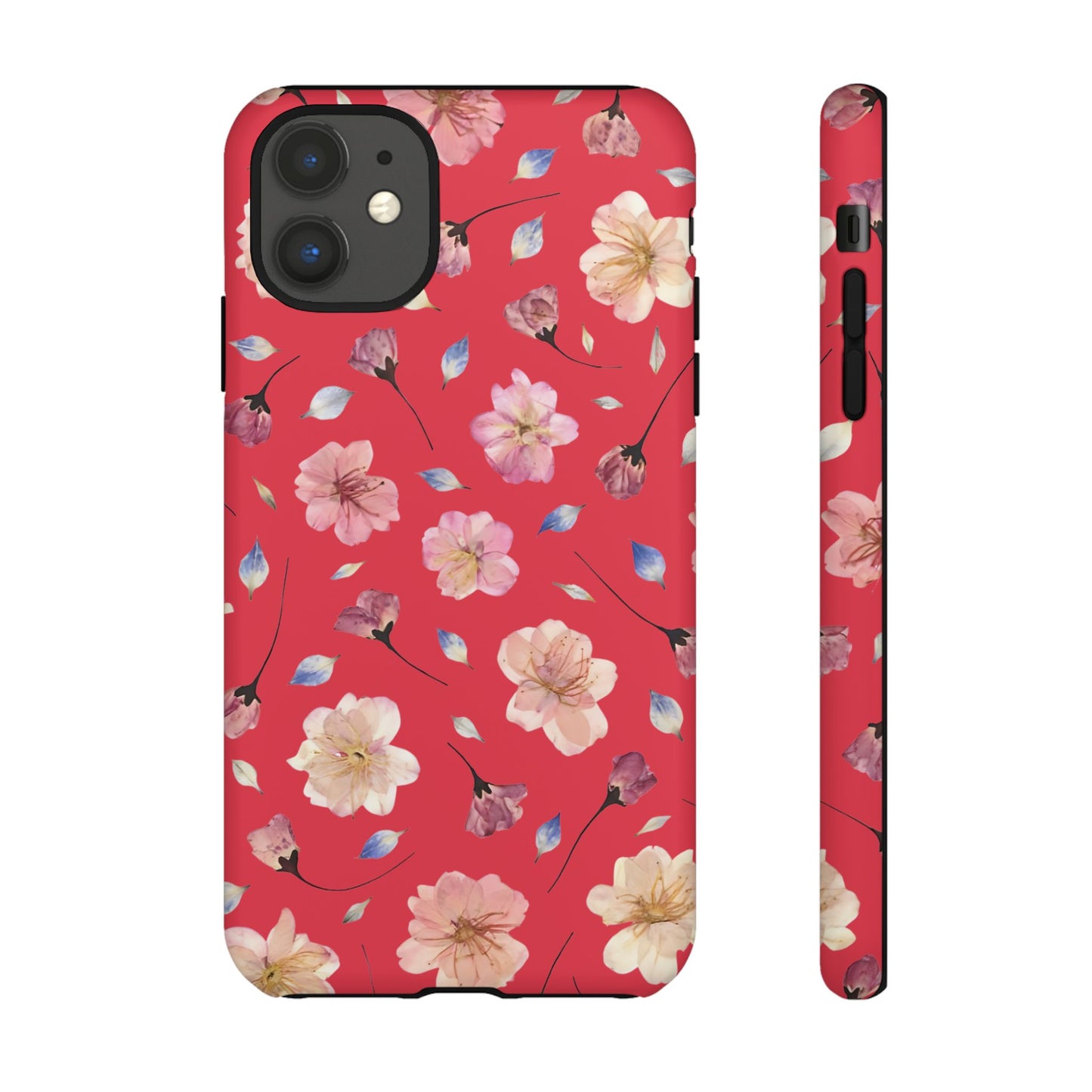 Coque Téléphone Samsung, iPhone & Google Pixel Renforcée Mate – Design Floral Fleurs de Cerisier sur Fond Rouge Féminin | Protection Antichoc | Idée Cadeau Femme