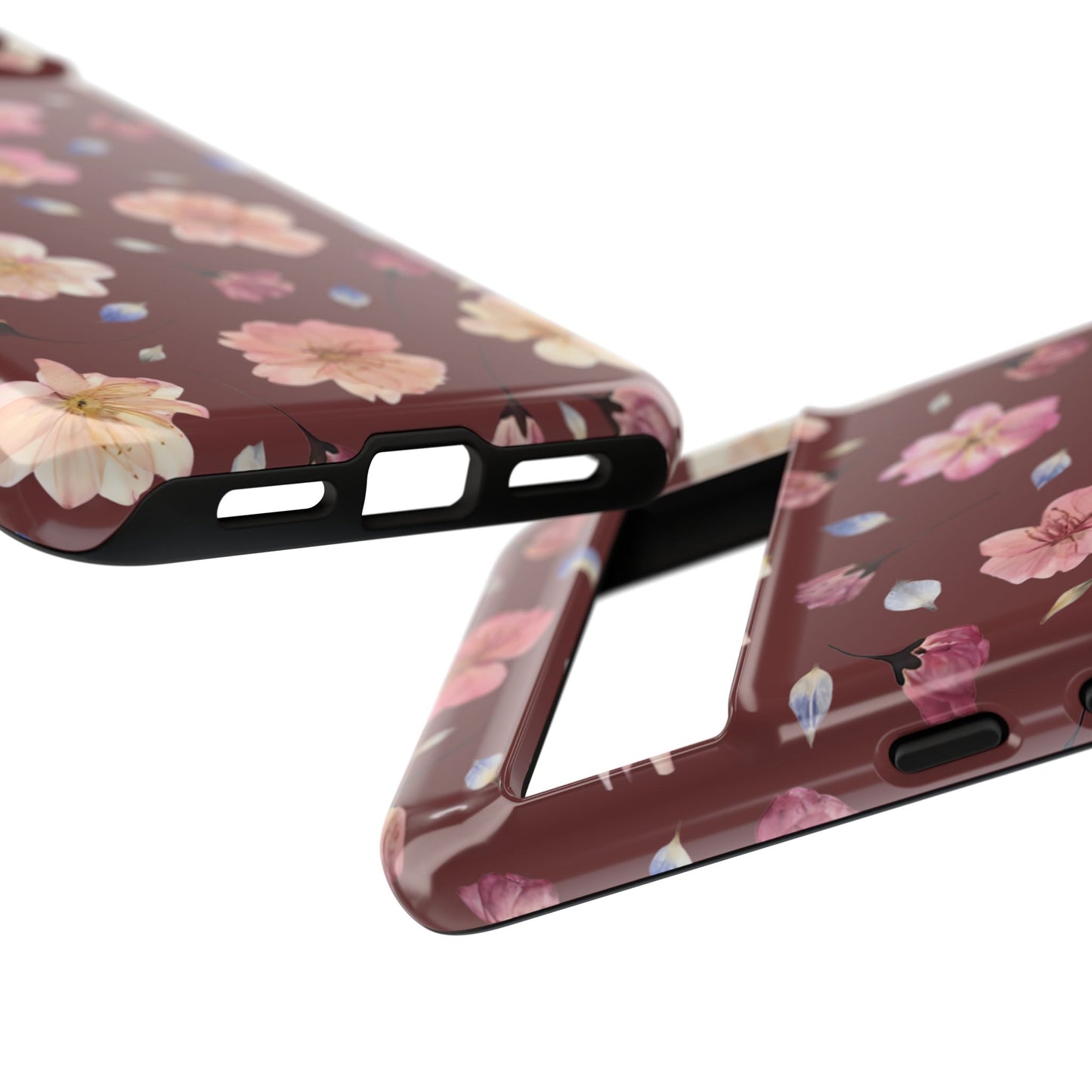 Coque Téléphone Samsung, iPhone & Google Pixel Renforcée Mate – Design Floral Fleurs de Cerisier sur Fond Bordeaux | Protection Antichoc | Idée Cadeau Pour Elle