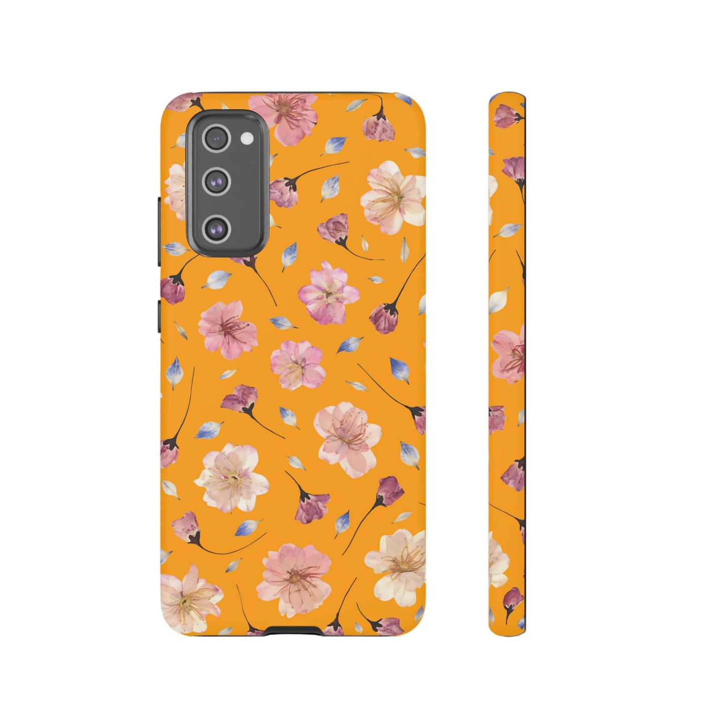 Coque Téléphone Samsung, iPhone & Google Pixel Renforcée Mate – Design Floral Fleurs de Cerisier sur Fond Couleur Curcuma| Protection Antichoc | Idée Cadeau Femme