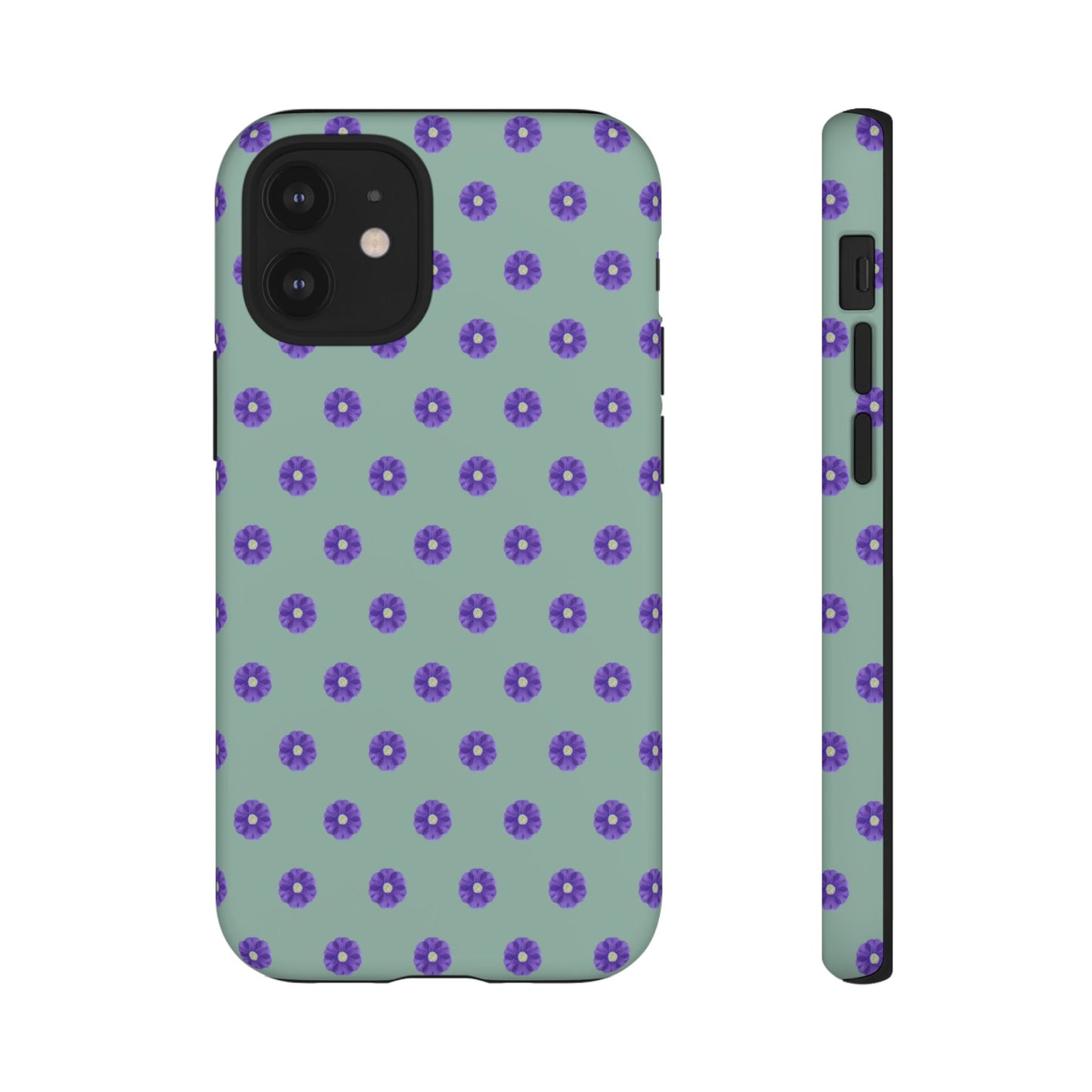 Coque Téléphone Samsung, iPhone & Google Pixel Renforcée Mate – Design Floral Epuré Fleurs de Primevère sur Fond Vert Eucalyptus | Protection Antichoc | Idée Cadeau Anniverssaire
