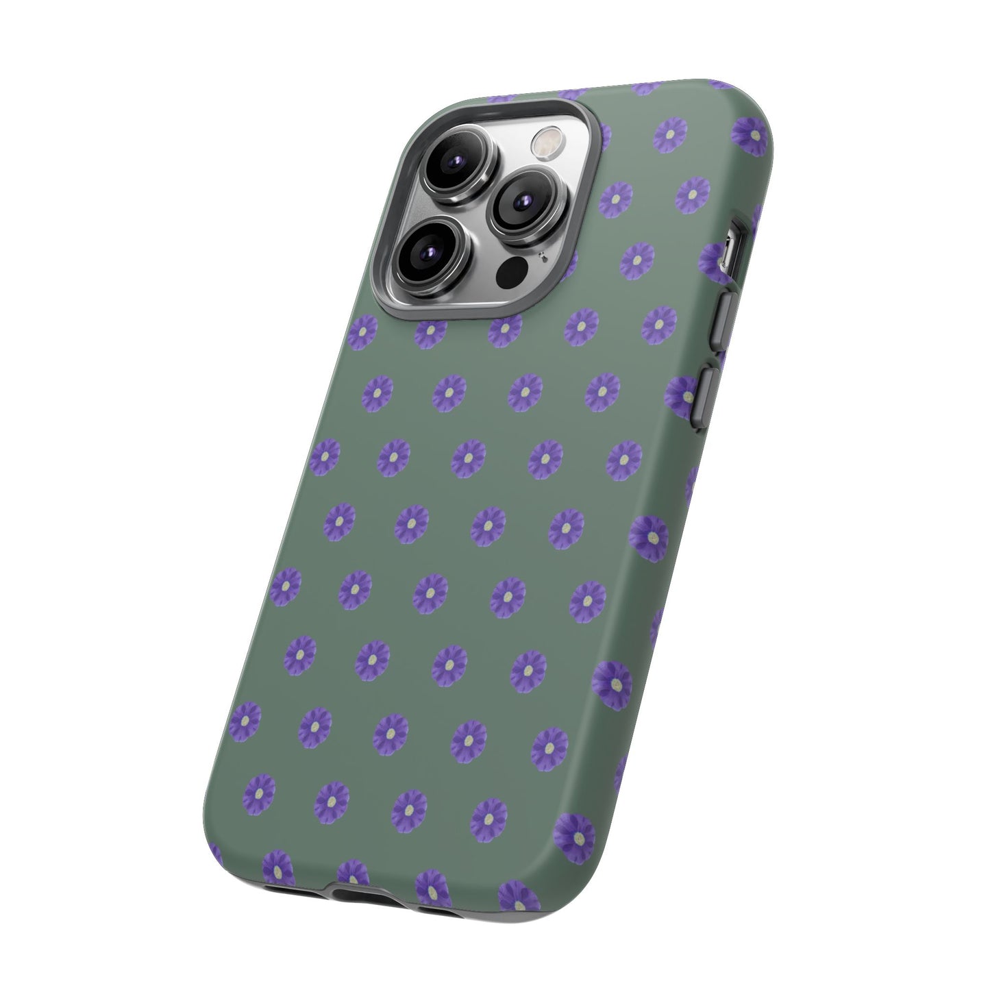 Coque Téléphone Samsung, iPhone & Google Pixel Renforcée Mate – Design Floral Epuré Fleurs de Primevère sur Fond Vert Minéral | Protection Antichoc | Idée Cadeau Femme