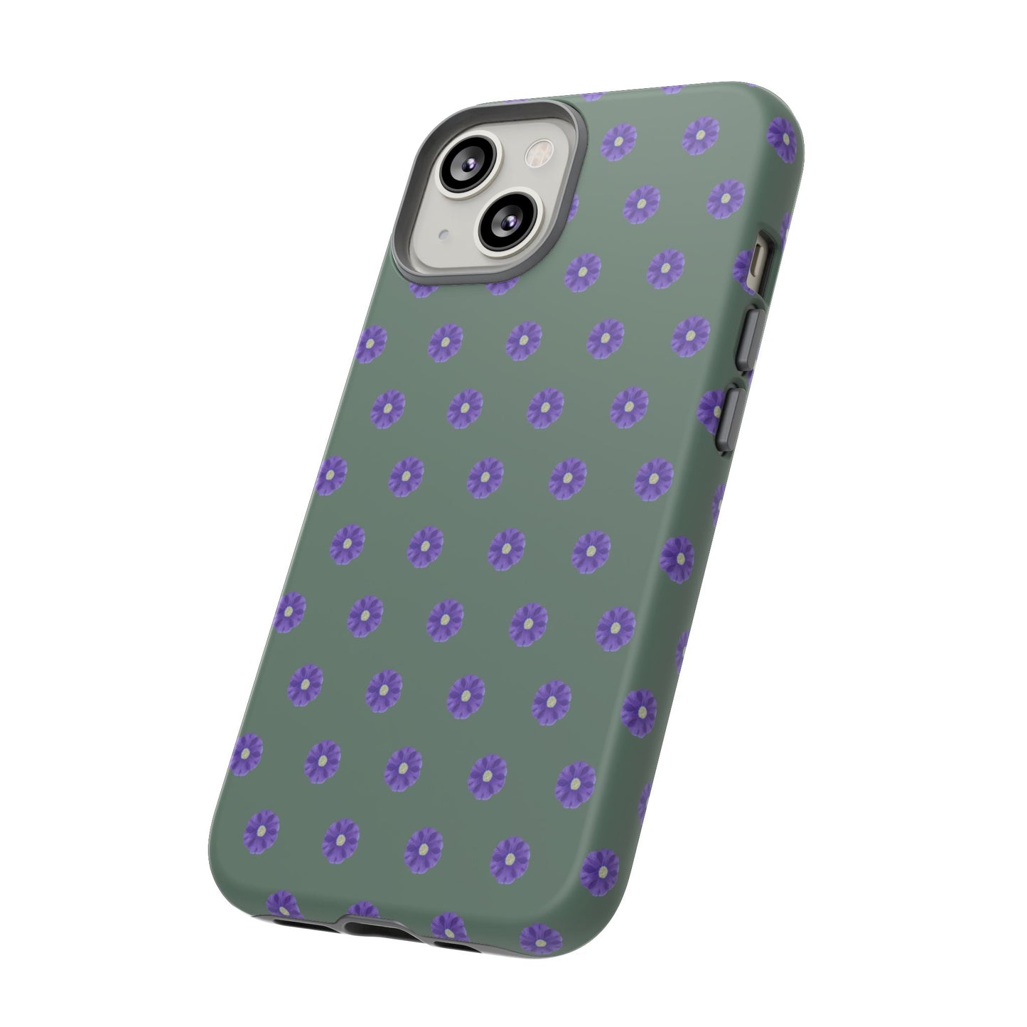 Coque Téléphone Samsung, iPhone & Google Pixel Renforcée Mate – Design Floral Epuré Fleurs de Primevère sur Fond Vert Minéral | Protection Antichoc | Idée Cadeau Femme
