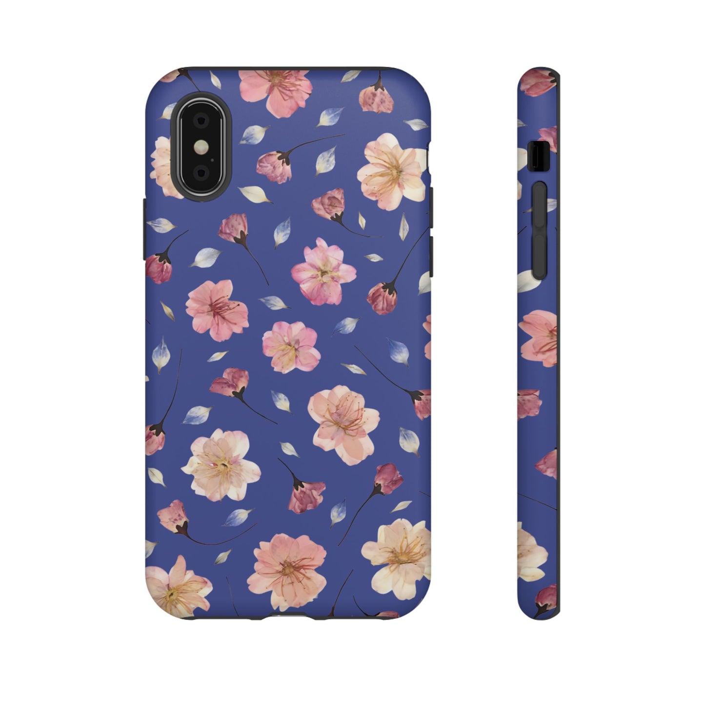 Coque Téléphone Samsung, iPhone & Google Pixel Renforcée Mate – Design Floral Fleurs de Cerisier sur Fond Bleu Encre | Protection Antichoc | Idée Cadeau Pour Elle