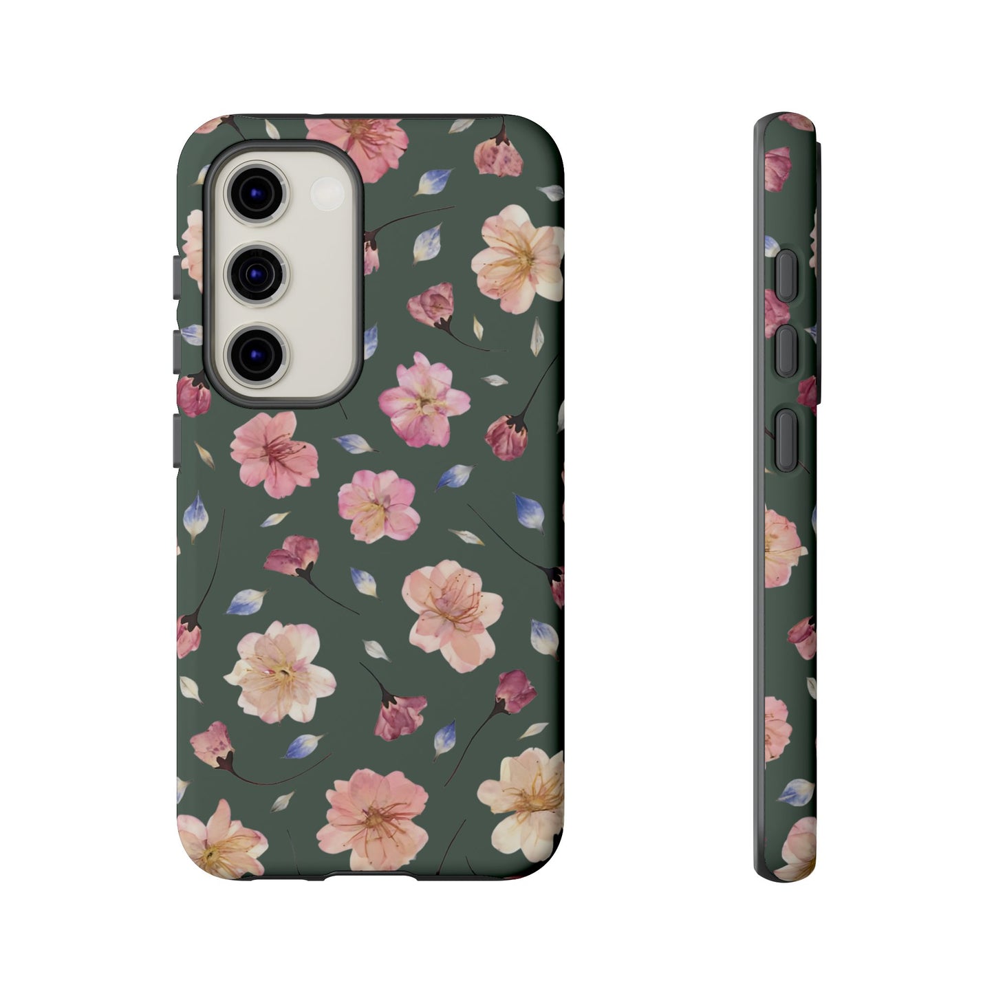 Coque Téléphone Samsung, iPhone & Google Pixel Renforcée Mate – Design Floral Fleurs de Cerisier sur Fond Verte Minéral | Protection Antichoc | Idée Cadeau Femme