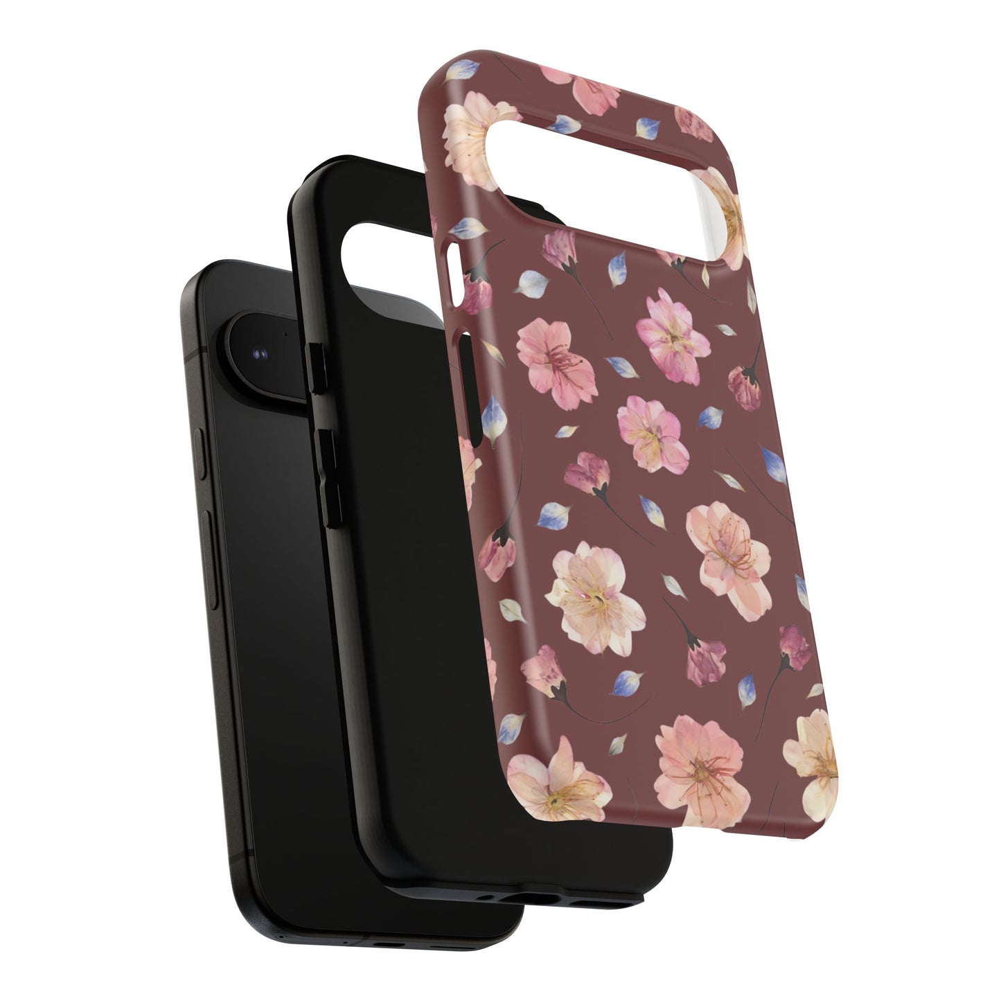 Coque Téléphone Samsung, iPhone & Google Pixel Renforcée Mate – Design Floral Fleurs de Cerisier sur Fond Bordeaux | Protection Antichoc | Idée Cadeau Pour Elle