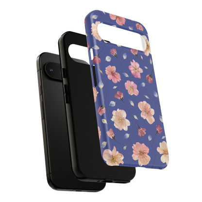 Coque Téléphone Samsung, iPhone & Google Pixel Renforcée Mate – Design Floral Fleurs de Cerisier sur Fond Bleu Encre | Protection Antichoc | Idée Cadeau Pour Elle
