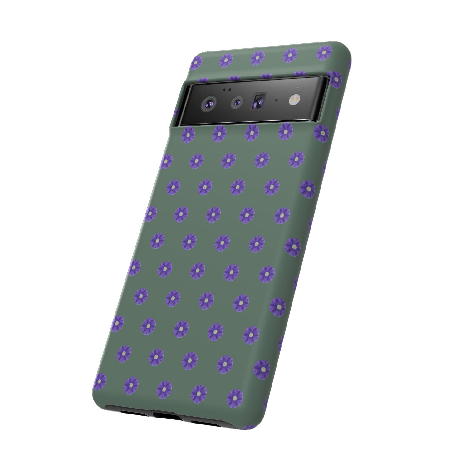 Coque Téléphone Samsung, iPhone & Google Pixel Renforcée Mate – Design Floral Epuré Fleurs de Primevère sur Fond Vert Minéral | Protection Antichoc | Idée Cadeau Femme