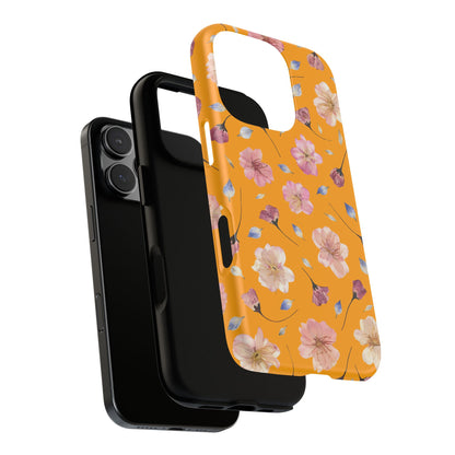 Coque Téléphone Samsung, iPhone & Google Pixel Renforcée Mate – Design Floral Fleurs de Cerisier sur Fond Couleur Curcuma| Protection Antichoc | Idée Cadeau Femme