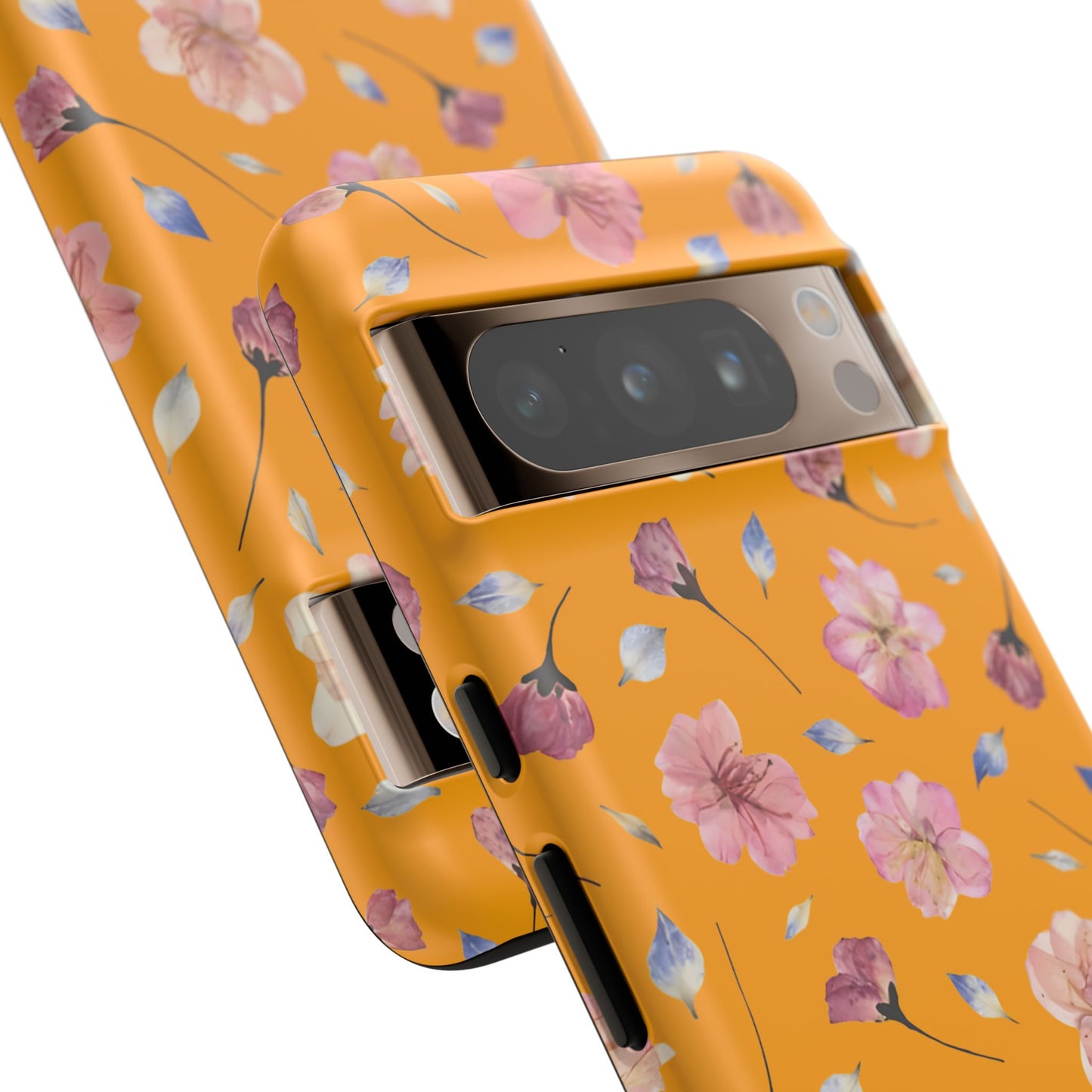 Coque Téléphone Samsung, iPhone & Google Pixel Renforcée Mate – Design Floral Fleurs de Cerisier sur Fond Couleur Curcuma| Protection Antichoc | Idée Cadeau Femme