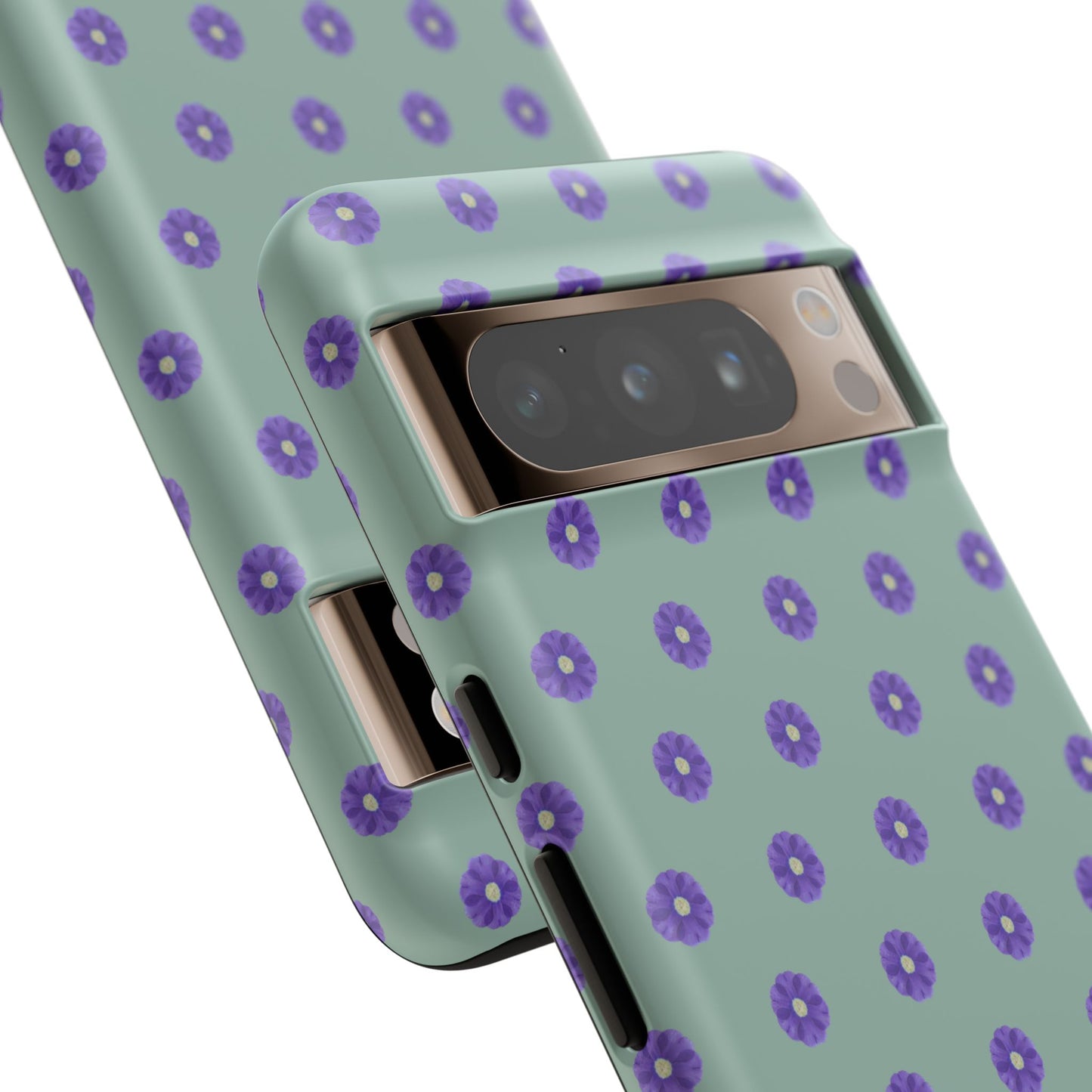 Coque Téléphone Samsung, iPhone & Google Pixel Renforcée Mate – Design Floral Epuré Fleurs de Primevère sur Fond Vert Eucalyptus | Protection Antichoc | Idée Cadeau Anniverssaire