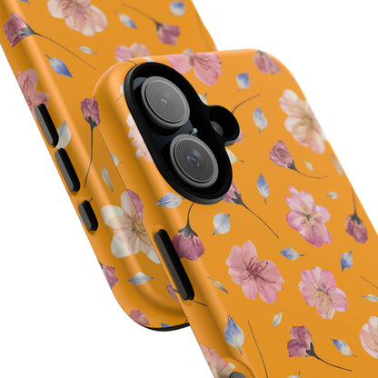 Coque Téléphone Samsung, iPhone & Google Pixel Renforcée Mate – Design Floral Fleurs de Cerisier sur Fond Couleur Curcuma| Protection Antichoc | Idée Cadeau Femme
