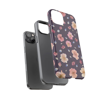 Coque Téléphone Samsung, iPhone & Google Pixel Renforcée Mate – Design Floral Fleurs de Cerisier sur Fond Couleur Prune | Protection Antichoc | Idée Cadeau Femme