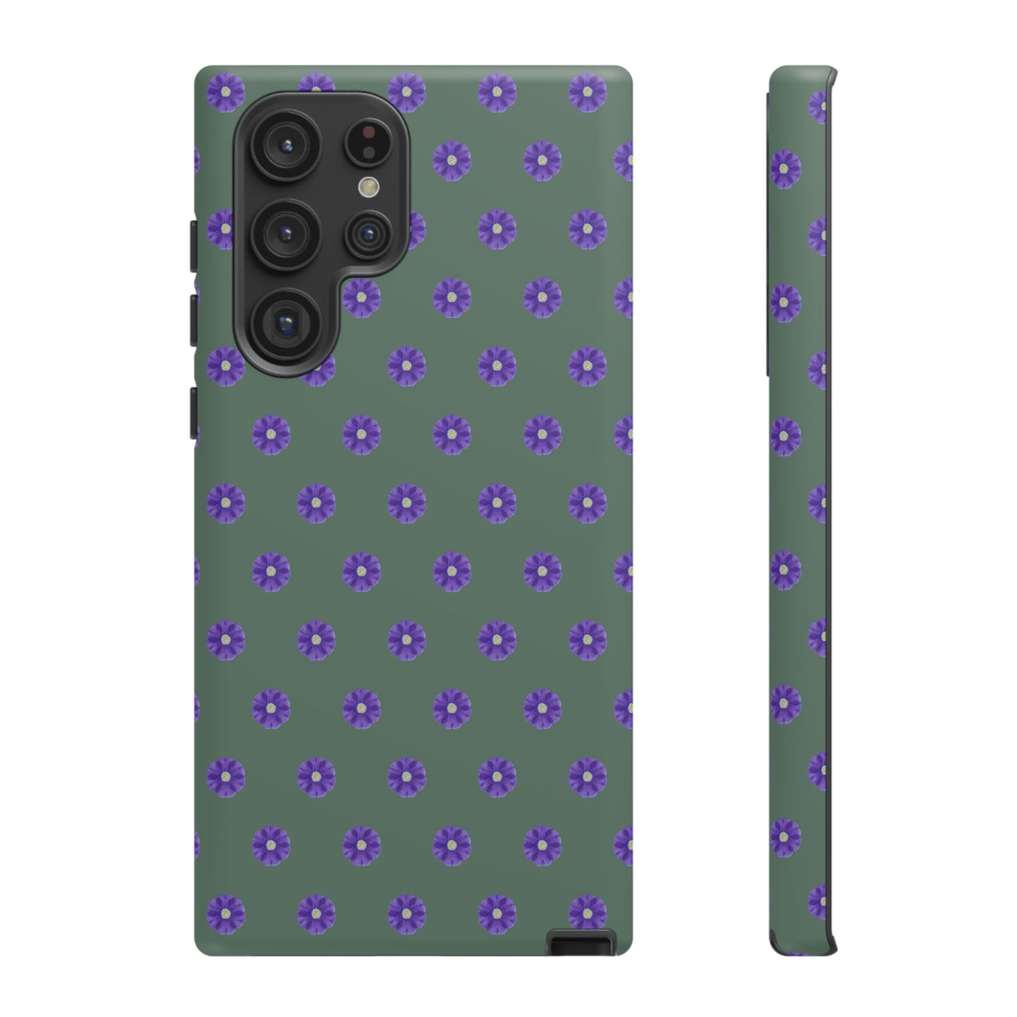 Coque Téléphone Samsung, iPhone & Google Pixel Renforcée Mate – Design Floral Epuré Fleurs de Primevère sur Fond Vert Minéral | Protection Antichoc | Idée Cadeau Femme