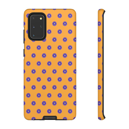 Coque Téléphone Samsung, iPhone & Google Pixel Renforcée Mate – Design Botanique Epuré Fleurs de Primevère sur Fond Ambre | Protection Antichoc | Idée Cadeau Femme