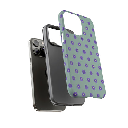 Coque Téléphone Samsung, iPhone & Google Pixel Renforcée Mate – Design Floral Epuré Fleurs de Primevère sur Fond Vert Eucalyptus | Protection Antichoc | Idée Cadeau Anniverssaire