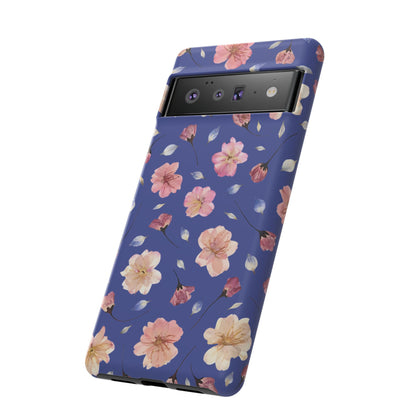 Coque Téléphone Samsung, iPhone & Google Pixel Renforcée Mate – Design Floral Fleurs de Cerisier sur Fond Bleu Encre | Protection Antichoc | Idée Cadeau Pour Elle