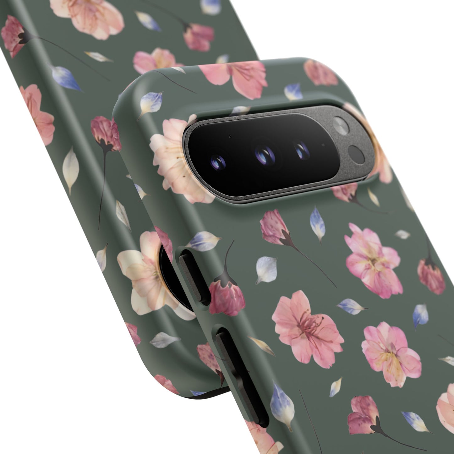 Coque Téléphone Samsung, iPhone & Google Pixel Renforcée Mate – Design Floral Fleurs de Cerisier sur Fond Verte Minéral | Protection Antichoc | Idée Cadeau Femme