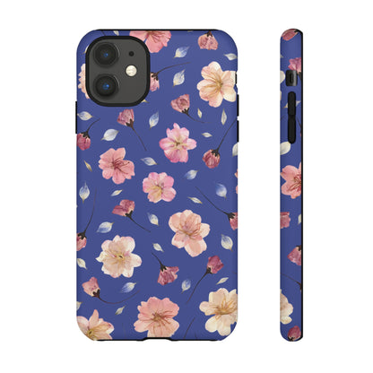 Coque Téléphone Samsung, iPhone & Google Pixel Renforcée Mate – Design Floral Fleurs de Cerisier sur Fond Bleu Encre | Protection Antichoc | Idée Cadeau Pour Elle