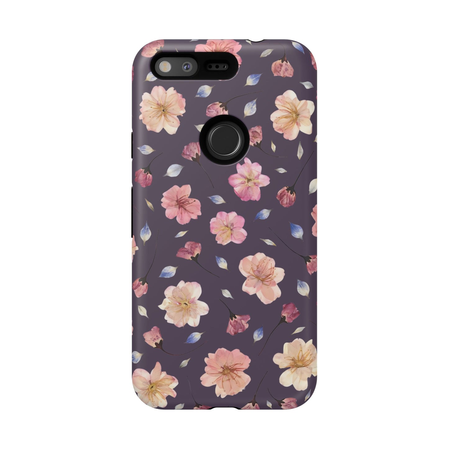 Coque Téléphone Samsung, iPhone & Google Pixel Renforcée Mate – Design Floral Fleurs de Cerisier sur Fond Couleur Prune | Protection Antichoc | Idée Cadeau Femme