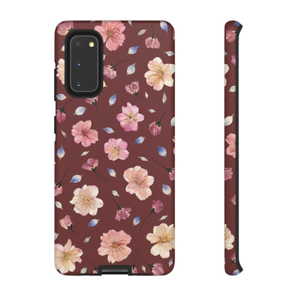Coque Téléphone Samsung, iPhone & Google Pixel Renforcée Mate – Design Floral Fleurs de Cerisier sur Fond Bordeaux | Protection Antichoc | Idée Cadeau Pour Elle