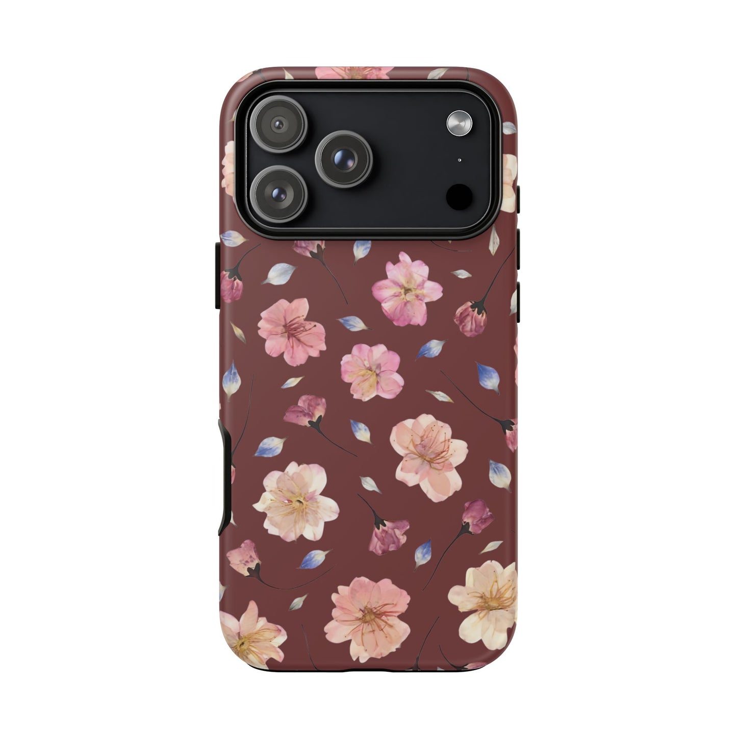 Coque Téléphone Samsung, iPhone & Google Pixel Renforcée Mate – Design Floral Fleurs de Cerisier sur Fond Bordeaux | Protection Antichoc | Idée Cadeau Pour Elle