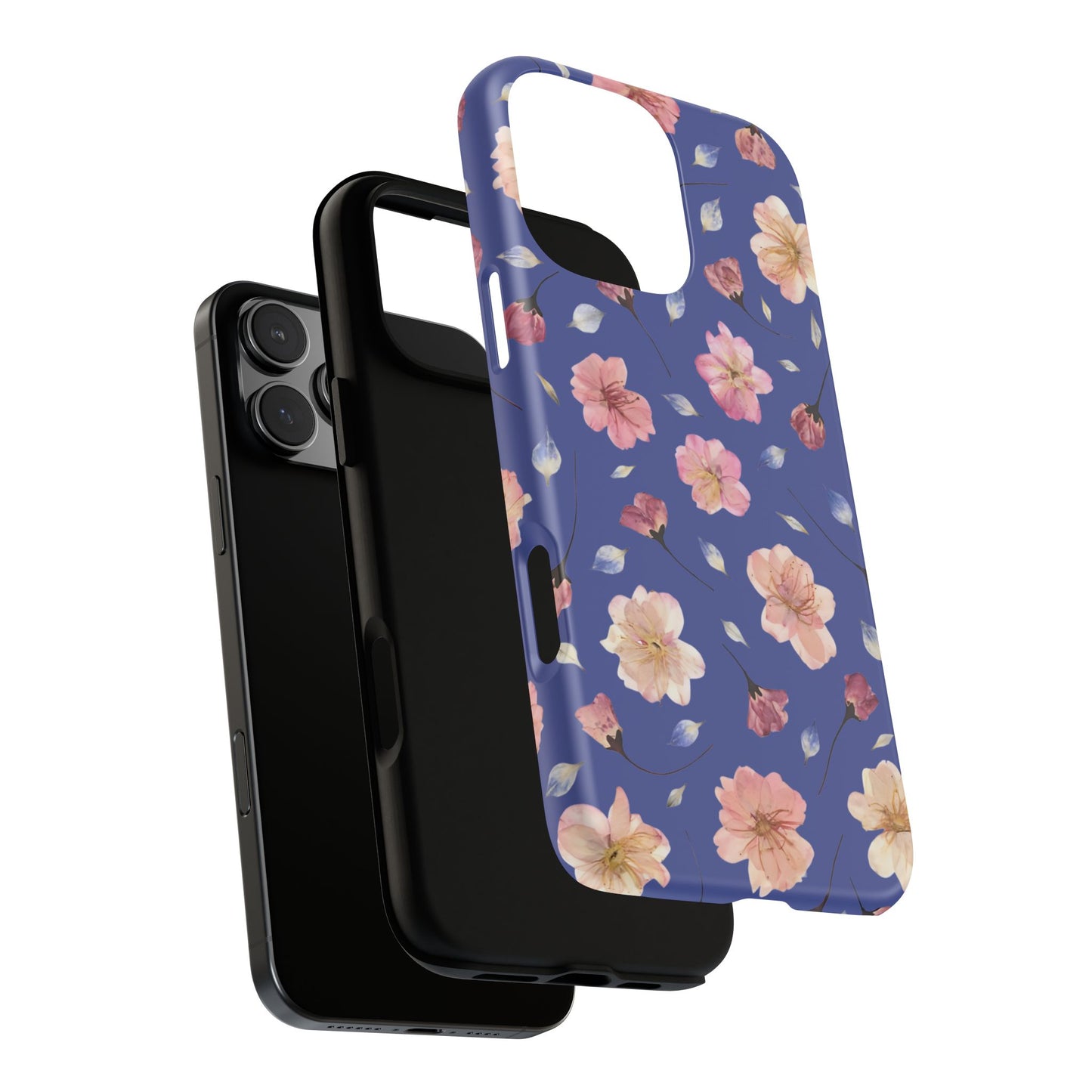 Coque Téléphone Samsung, iPhone & Google Pixel Renforcée Mate – Design Floral Fleurs de Cerisier sur Fond Bleu Encre | Protection Antichoc | Idée Cadeau Pour Elle