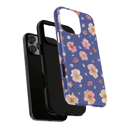 Coque Téléphone Samsung, iPhone & Google Pixel Renforcée Mate – Design Floral Fleurs de Cerisier sur Fond Bleu Encre | Protection Antichoc | Idée Cadeau Pour Elle