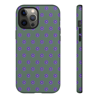 Coque Téléphone Samsung, iPhone & Google Pixel Renforcée Mate – Design Floral Epuré Fleurs de Primevère sur Fond Vert Minéral | Protection Antichoc | Idée Cadeau Femme