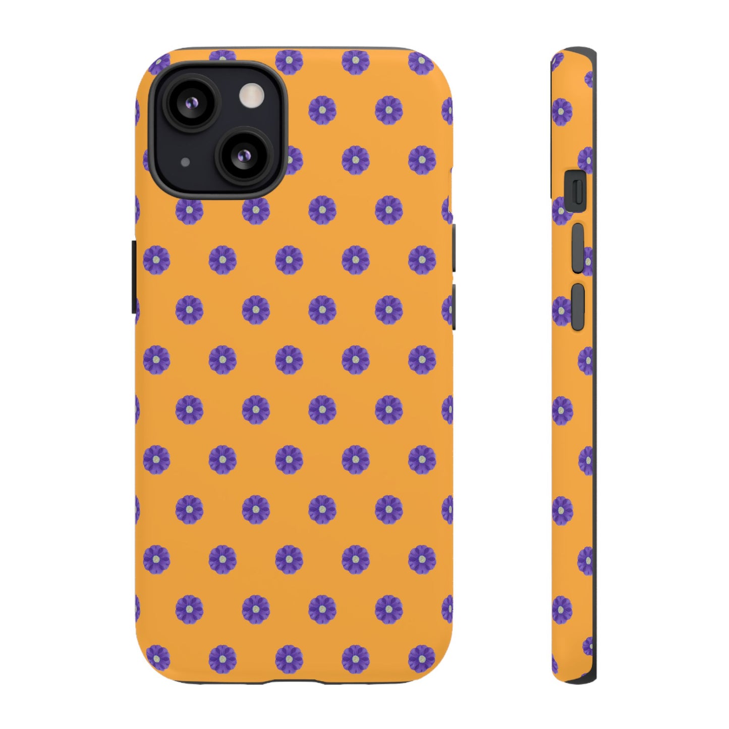 Coque Téléphone Samsung, iPhone & Google Pixel Renforcée Mate – Design Botanique Epuré Fleurs de Primevère sur Fond Ambre | Protection Antichoc | Idée Cadeau Femme