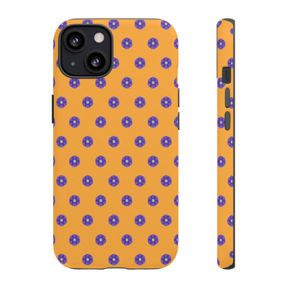 Coque Téléphone Samsung, iPhone & Google Pixel Renforcée Mate – Design Botanique Epuré Fleurs de Primevère sur Fond Ambre | Protection Antichoc | Idée Cadeau Femme