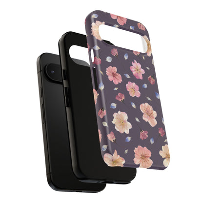 Coque Téléphone Samsung, iPhone & Google Pixel Renforcée Mate – Design Floral Fleurs de Cerisier sur Fond Couleur Prune | Protection Antichoc | Idée Cadeau Femme