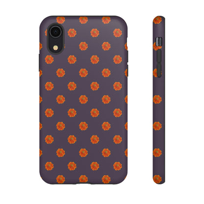 Coque Téléphone Samsung, iPhone & Google Pixel Renforcée Mate – Design Floral Epuré Fleurs de Cosmos Orange sur Fond Couleur Prune | Protection Antichoc | Idée Cadeau Femme