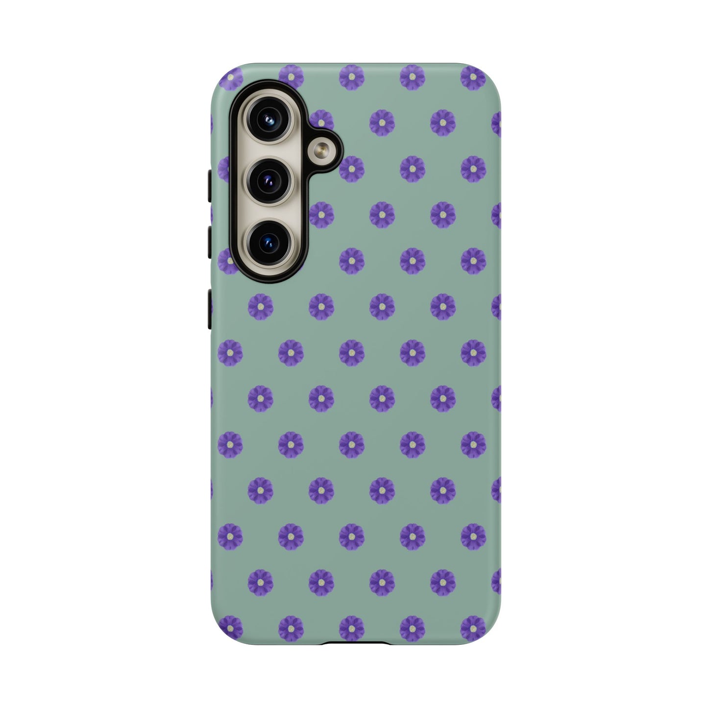 Coque Téléphone Samsung, iPhone & Google Pixel Renforcée Mate – Design Floral Epuré Fleurs de Primevère sur Fond Vert Eucalyptus | Protection Antichoc | Idée Cadeau Anniverssaire