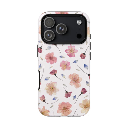 Coque Téléphone Samsung, iPhone & Google Pixel Renforcée Mate – Design Floral Fleurs de Cerisier sur Fond Blanc Poudré | Protection Antichoc | Idée Cadeau Femme