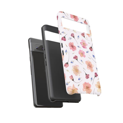 Coque Téléphone Samsung, iPhone & Google Pixel Renforcée Mate – Design Floral Fleurs de Cerisier sur Fond Blanc Poudré | Protection Antichoc | Idée Cadeau Femme