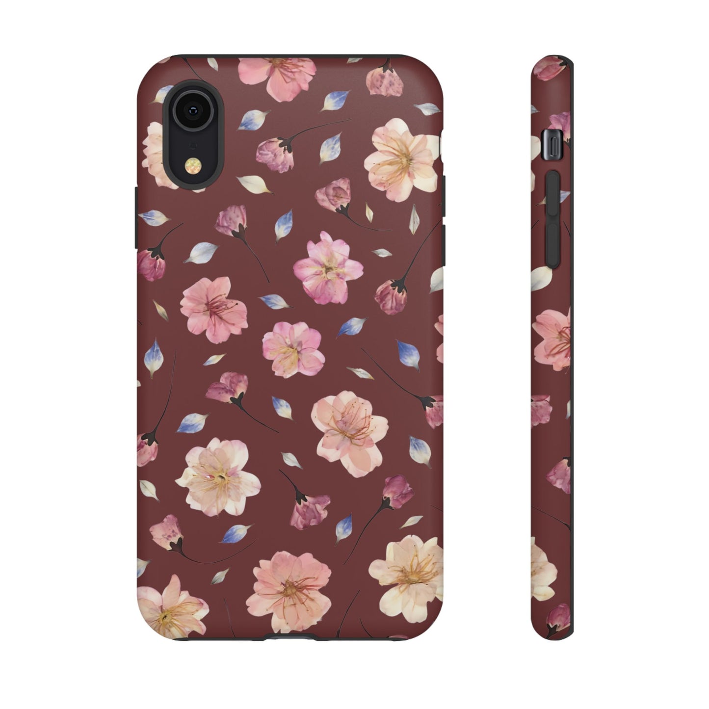 Coque Téléphone Samsung, iPhone & Google Pixel Renforcée Mate – Design Floral Fleurs de Cerisier sur Fond Bordeaux | Protection Antichoc | Idée Cadeau Pour Elle