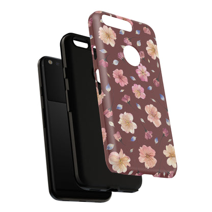 Coque Téléphone Samsung, iPhone & Google Pixel Renforcée Mate – Design Floral Fleurs de Cerisier sur Fond Bordeaux | Protection Antichoc | Idée Cadeau Pour Elle