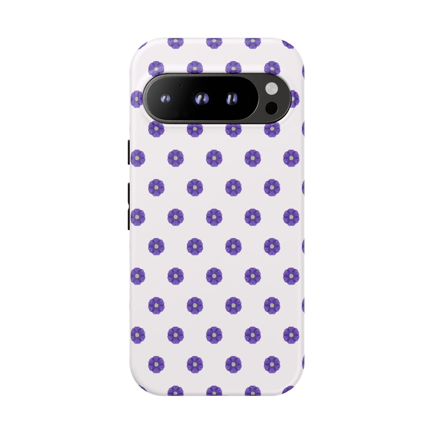 Coque Téléphone Samsung, iPhone & Google Pixel Renforcée Mate – Design Botanique Epuré Fleurs de Primevère sur Fond Blanc Perlé | Protection Antichoc | Idée Cadeau Femme
