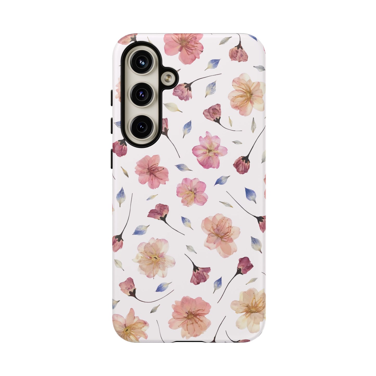 Coque Téléphone Samsung, iPhone & Google Pixel Renforcée Mate – Design Floral Fleurs de Cerisier sur Fond Blanc Poudré | Protection Antichoc | Idée Cadeau Femme