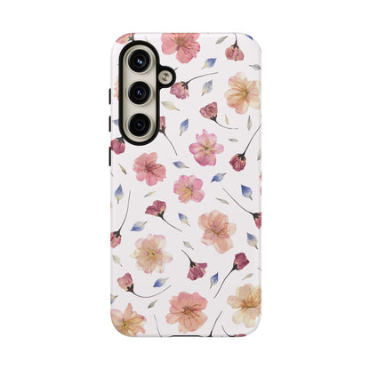 Coque Téléphone Samsung, iPhone & Google Pixel Renforcée Mate – Design Floral Fleurs de Cerisier sur Fond Blanc Poudré | Protection Antichoc | Idée Cadeau Femme