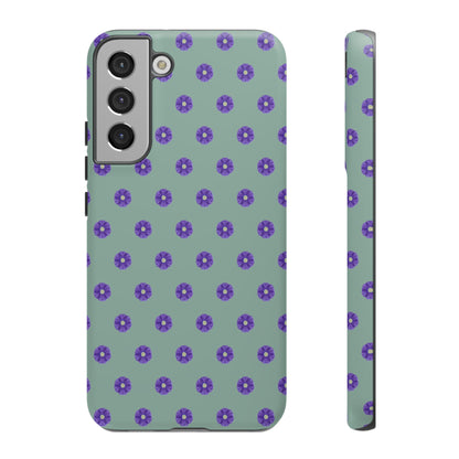 Coque Téléphone Samsung, iPhone & Google Pixel Renforcée Mate – Design Floral Epuré Fleurs de Primevère sur Fond Vert Eucalyptus | Protection Antichoc | Idée Cadeau Anniverssaire