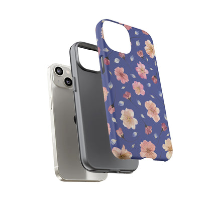 Coque Téléphone Samsung, iPhone & Google Pixel Renforcée Mate – Design Floral Fleurs de Cerisier sur Fond Bleu Encre | Protection Antichoc | Idée Cadeau Pour Elle