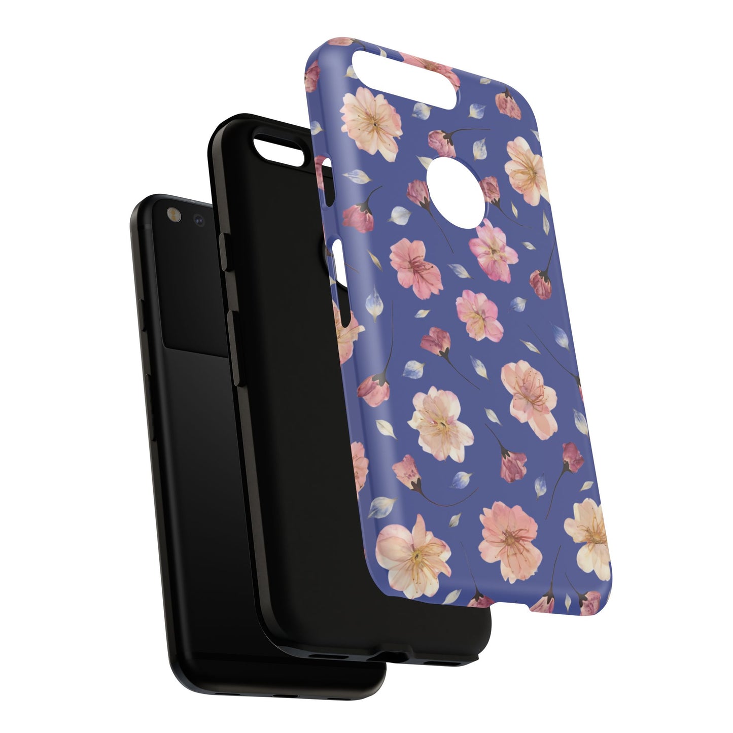 Coque Téléphone Samsung, iPhone & Google Pixel Renforcée Mate – Design Floral Fleurs de Cerisier sur Fond Bleu Encre | Protection Antichoc | Idée Cadeau Pour Elle