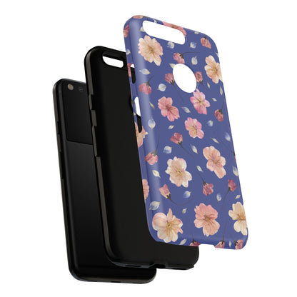 Coque Téléphone Samsung, iPhone & Google Pixel Renforcée Mate – Design Floral Fleurs de Cerisier sur Fond Bleu Encre | Protection Antichoc | Idée Cadeau Pour Elle