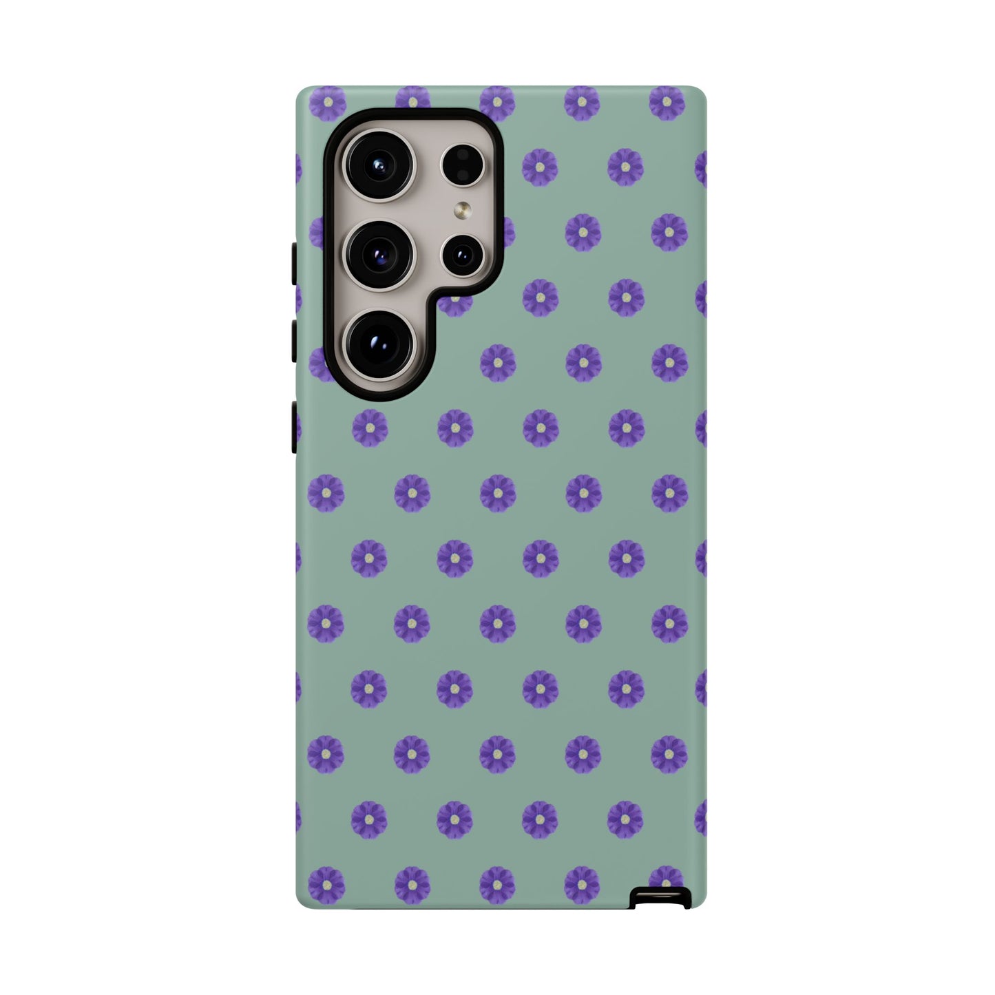 Coque Téléphone Samsung, iPhone & Google Pixel Renforcée Mate – Design Floral Epuré Fleurs de Primevère sur Fond Vert Eucalyptus | Protection Antichoc | Idée Cadeau Anniverssaire