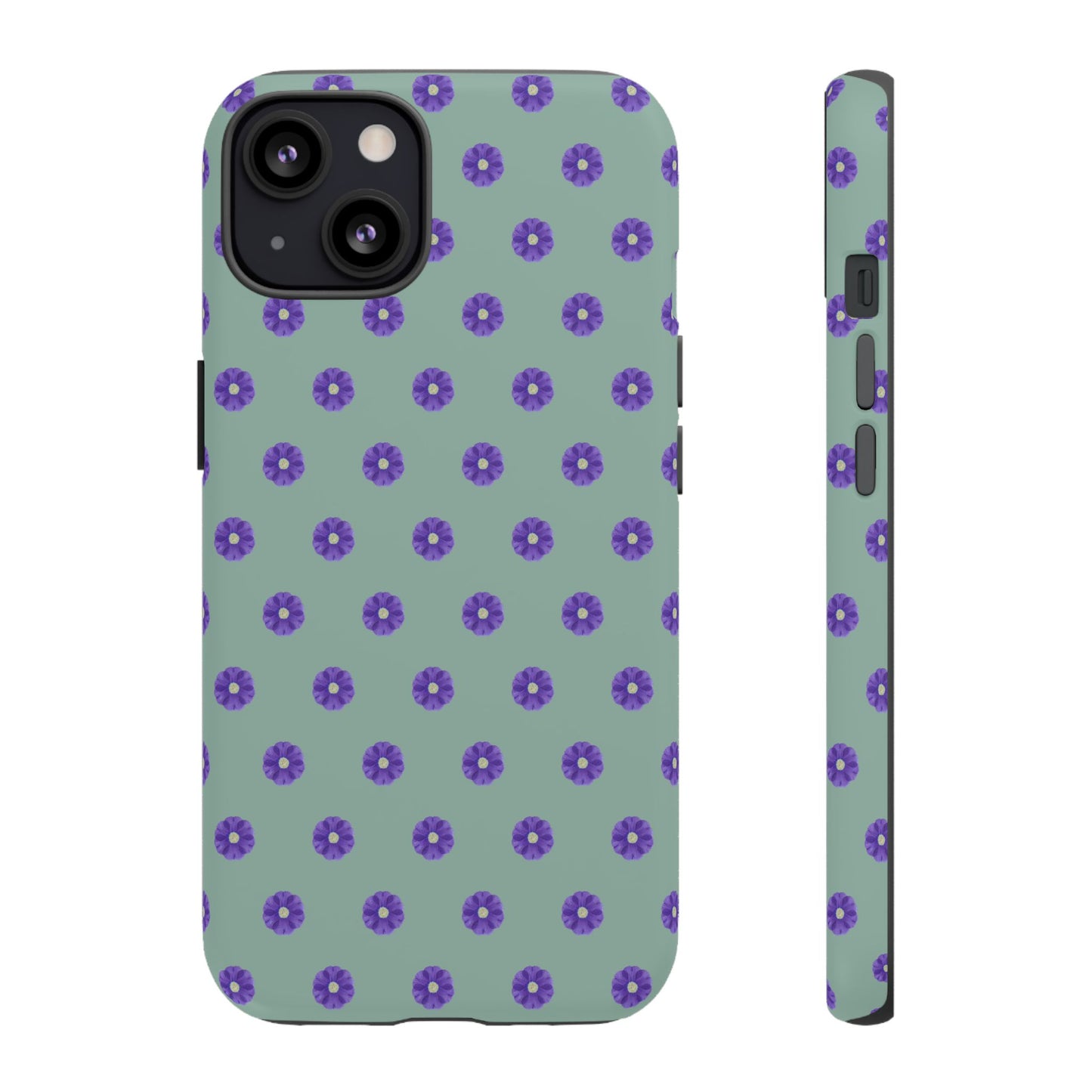Coque Téléphone Samsung, iPhone & Google Pixel Renforcée Mate – Design Floral Epuré Fleurs de Primevère sur Fond Vert Eucalyptus | Protection Antichoc | Idée Cadeau Anniverssaire