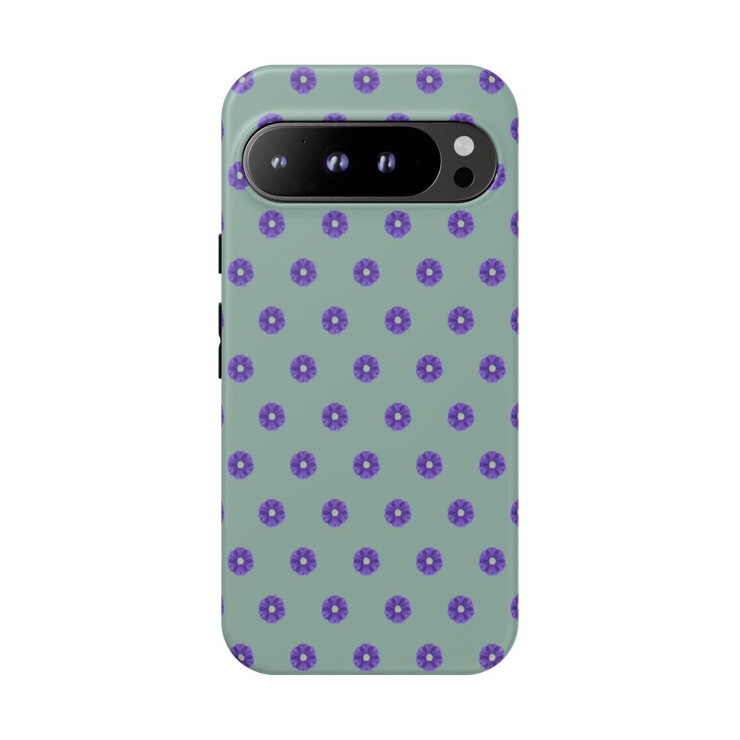 Coque Téléphone Samsung, iPhone & Google Pixel Renforcée Mate – Design Floral Epuré Fleurs de Primevère sur Fond Vert Eucalyptus | Protection Antichoc | Idée Cadeau Anniverssaire